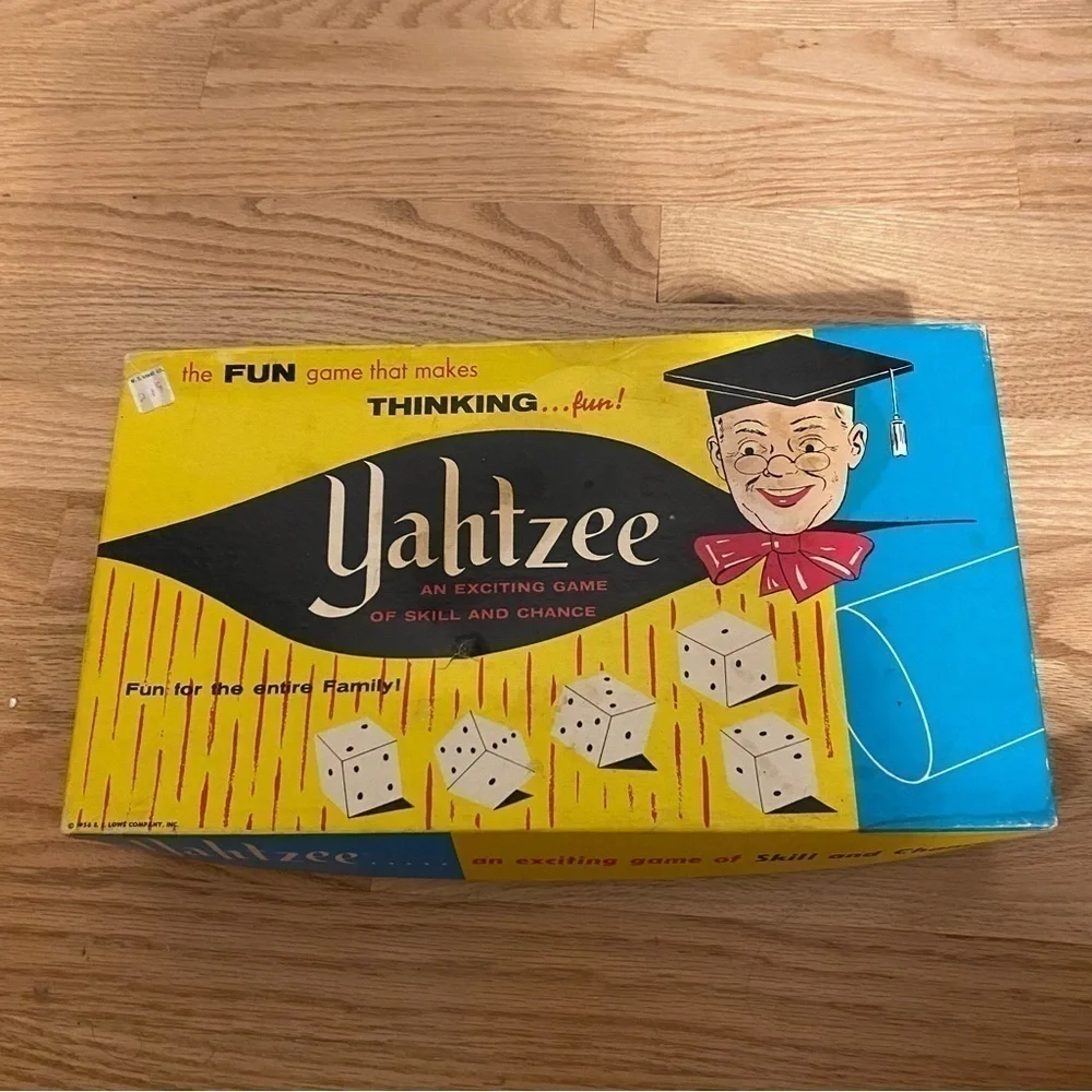 Vintage Yahtzee 1956 Dice Board Game Blue Yellow